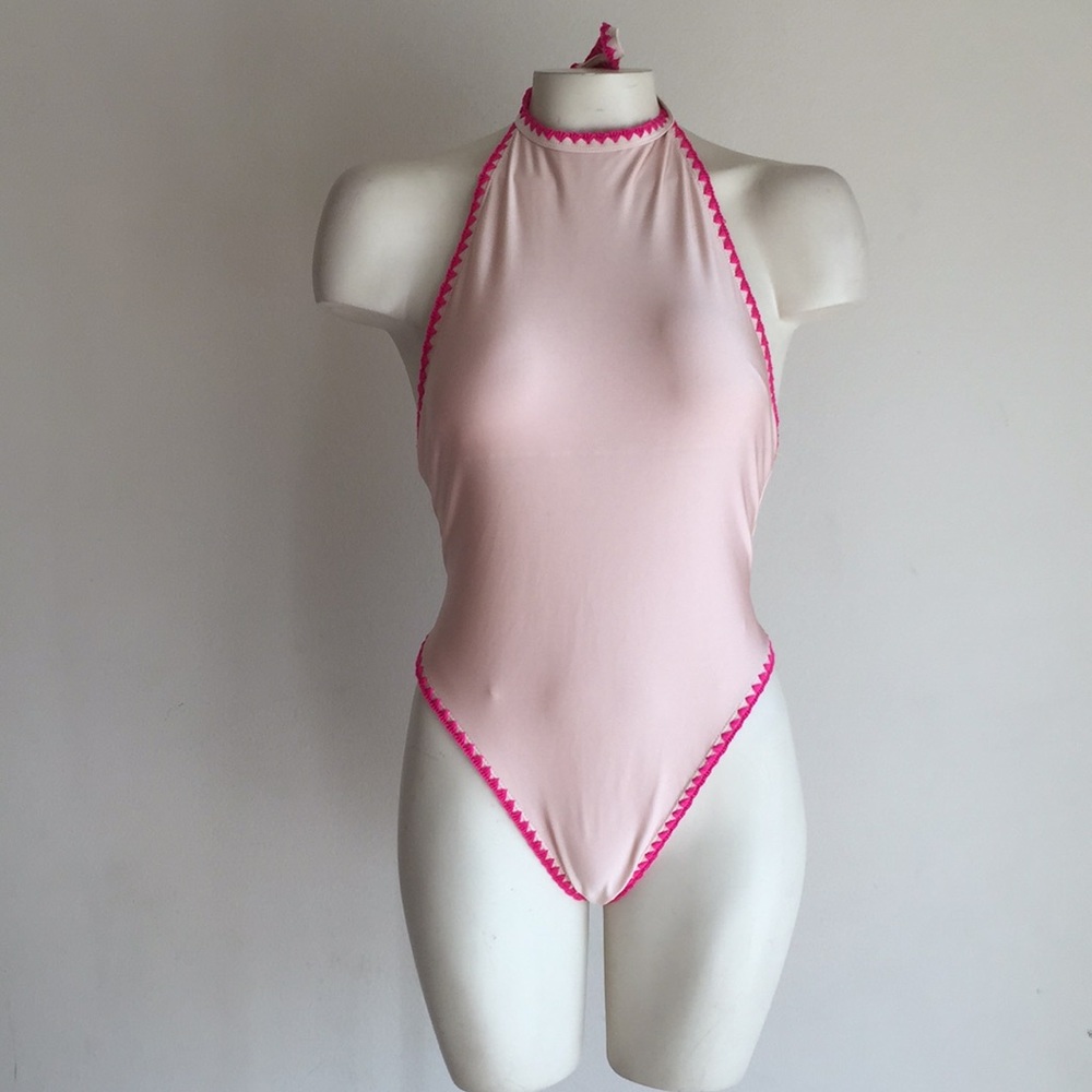 Pink swimsuit Crochet Trim